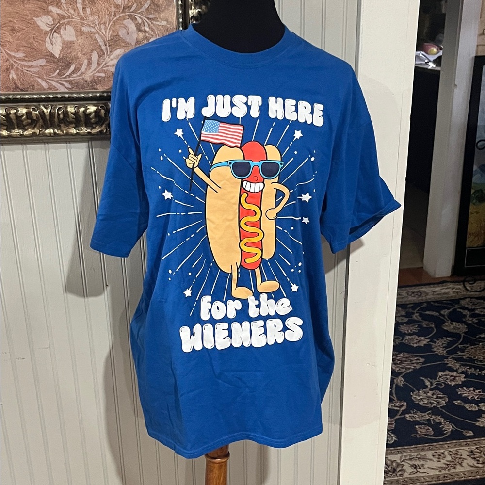 Blue Graphic T-Shirt with Hot Dog Design JM